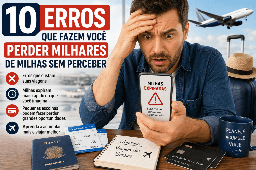 10 erros que fazem você perder milhares de milhas sem perceber ao acumular e utilizar programas de fidelidade.